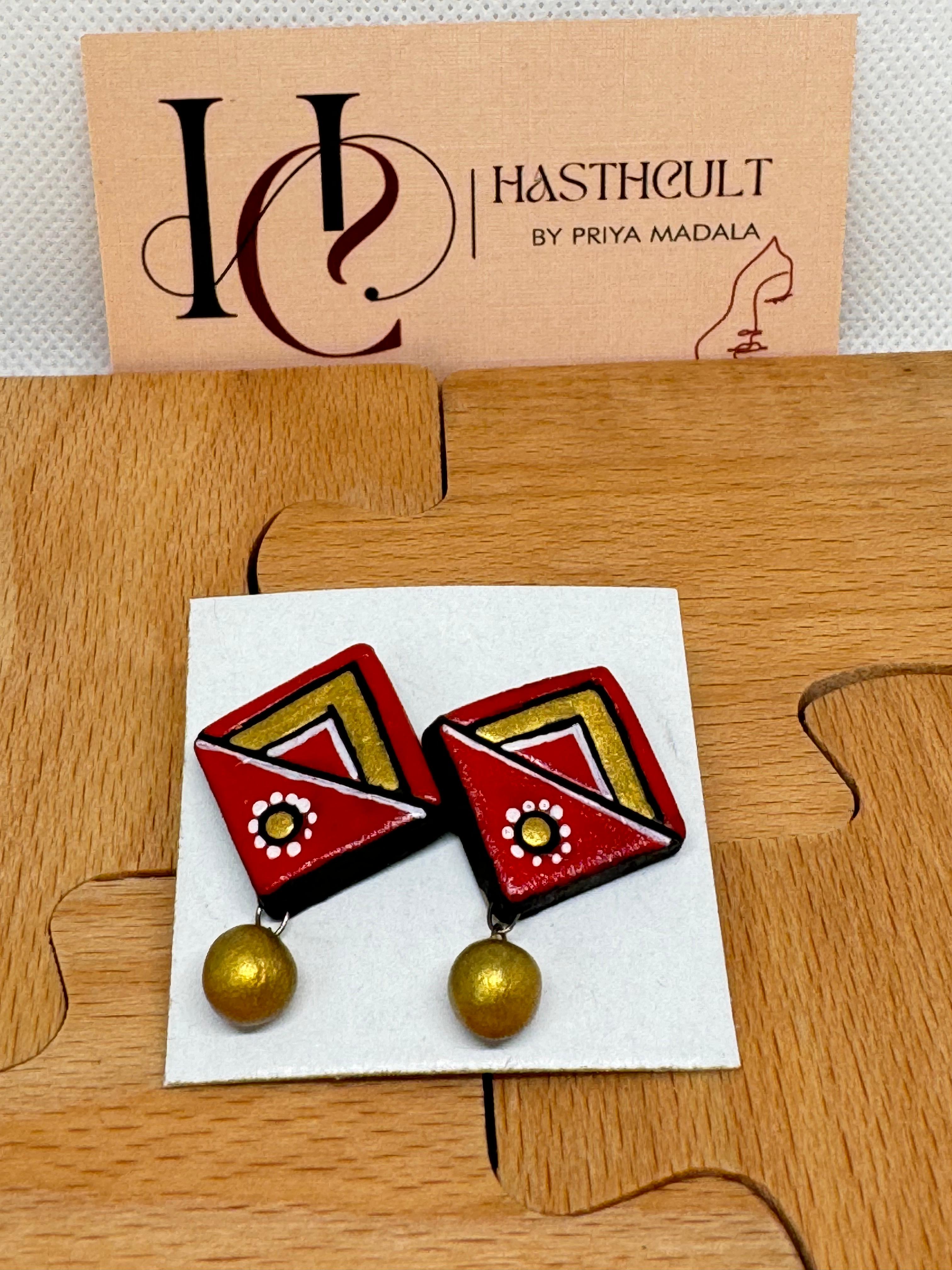 Geometric Stud earrings with Red colors