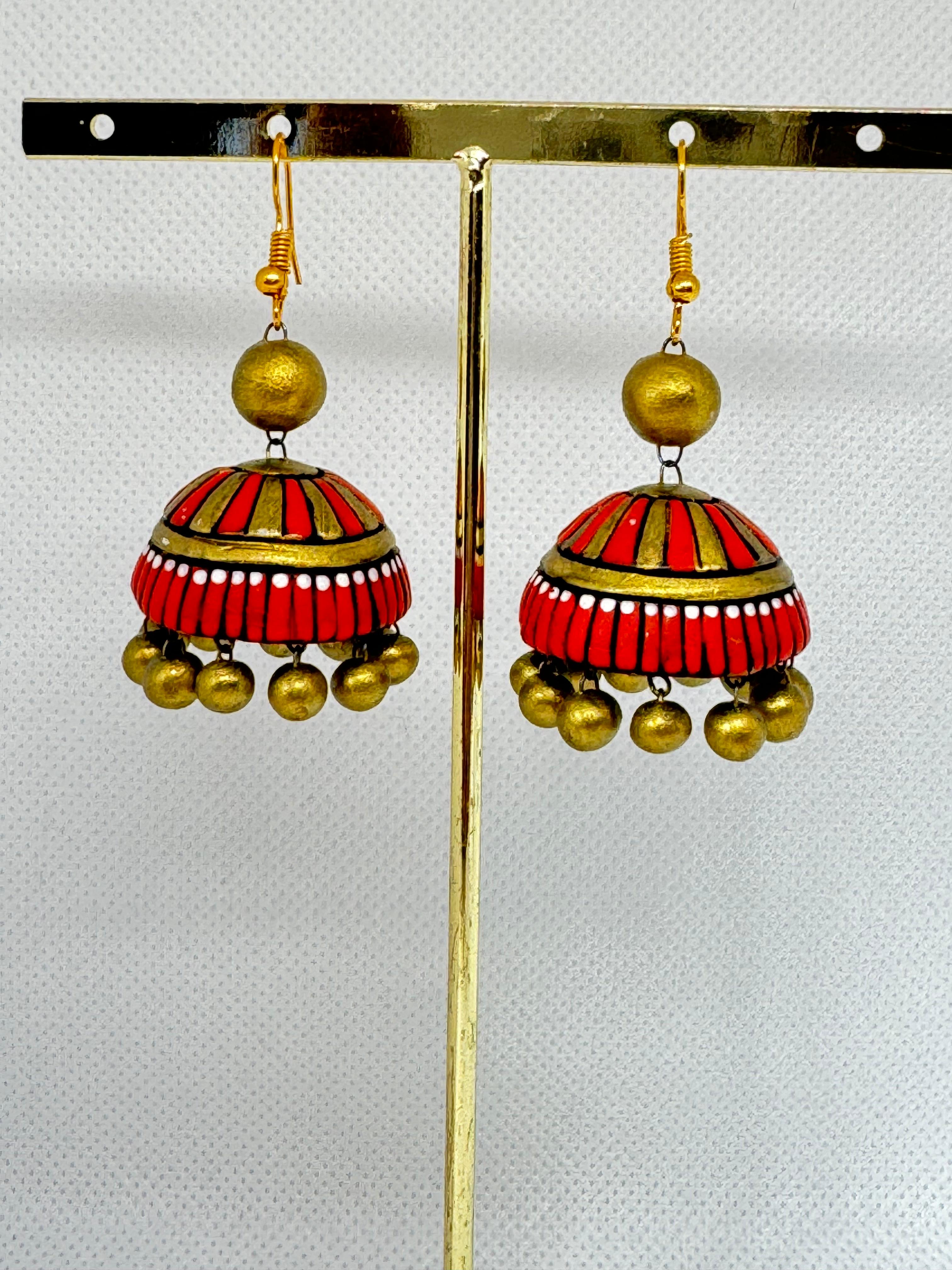 Antique Fusion Jhumka, covered with red and gold colors