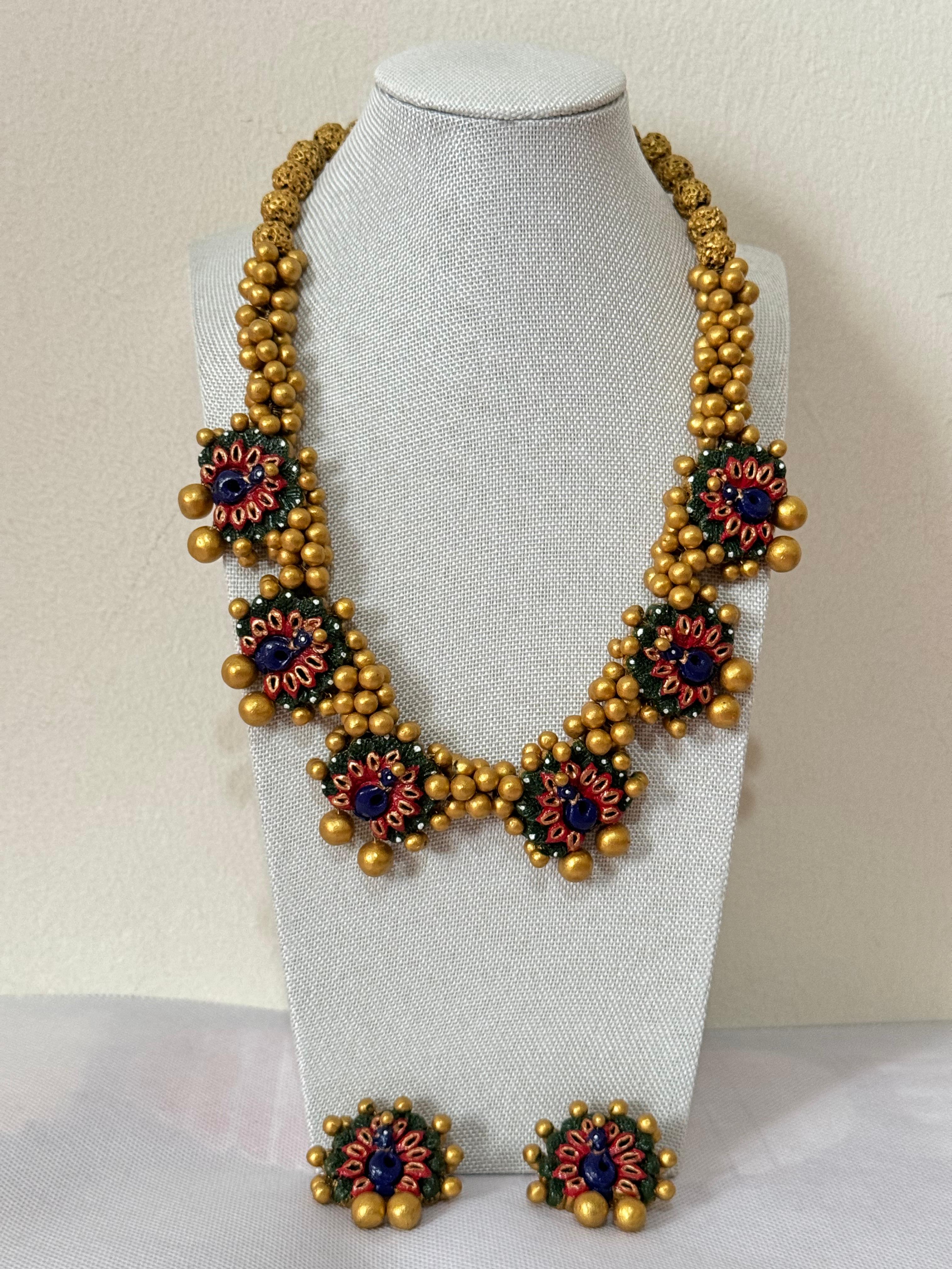 Peacock Set beads necklace & Earrings with peacock design