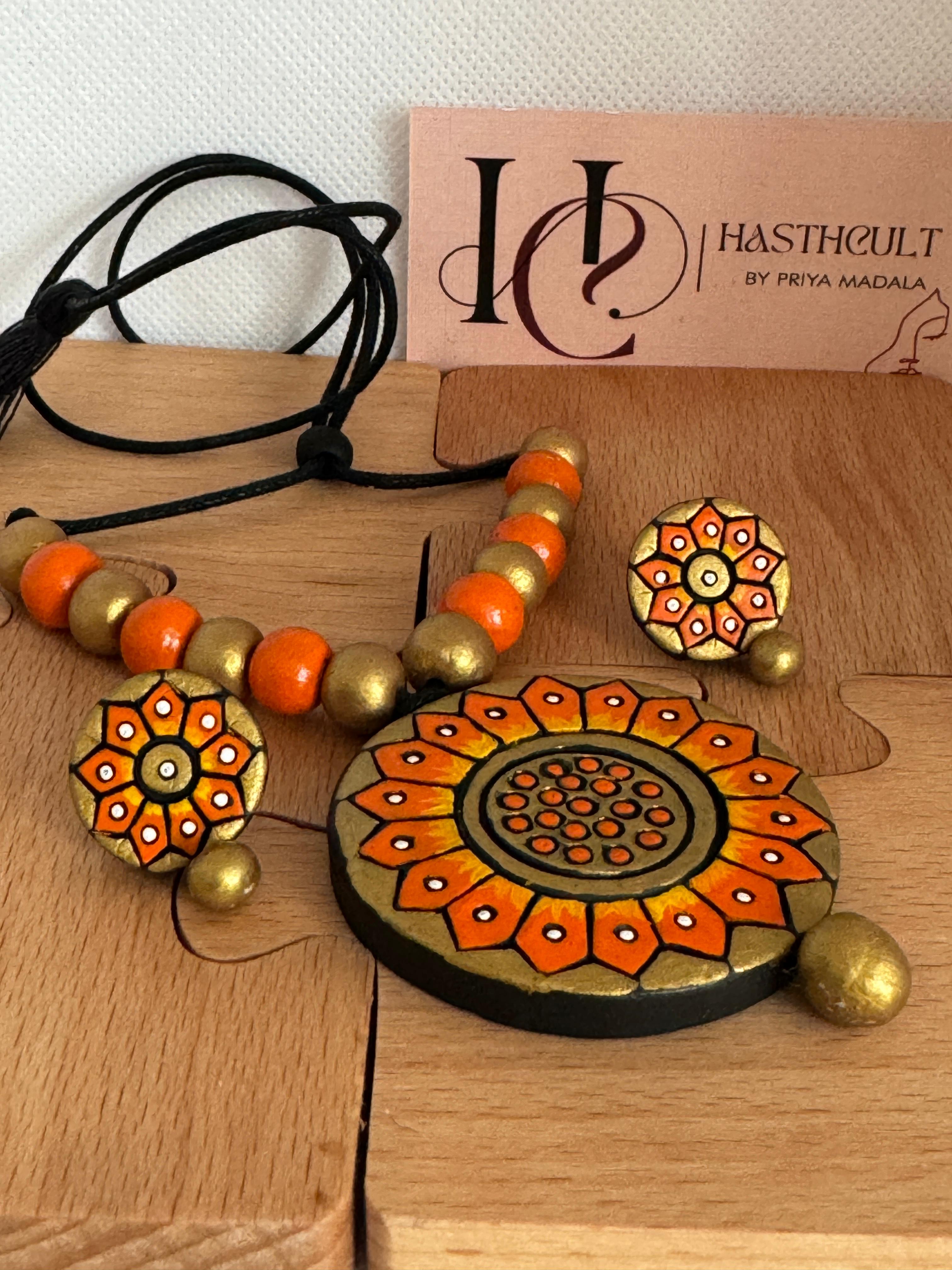 Flower set beads necklace with earrings