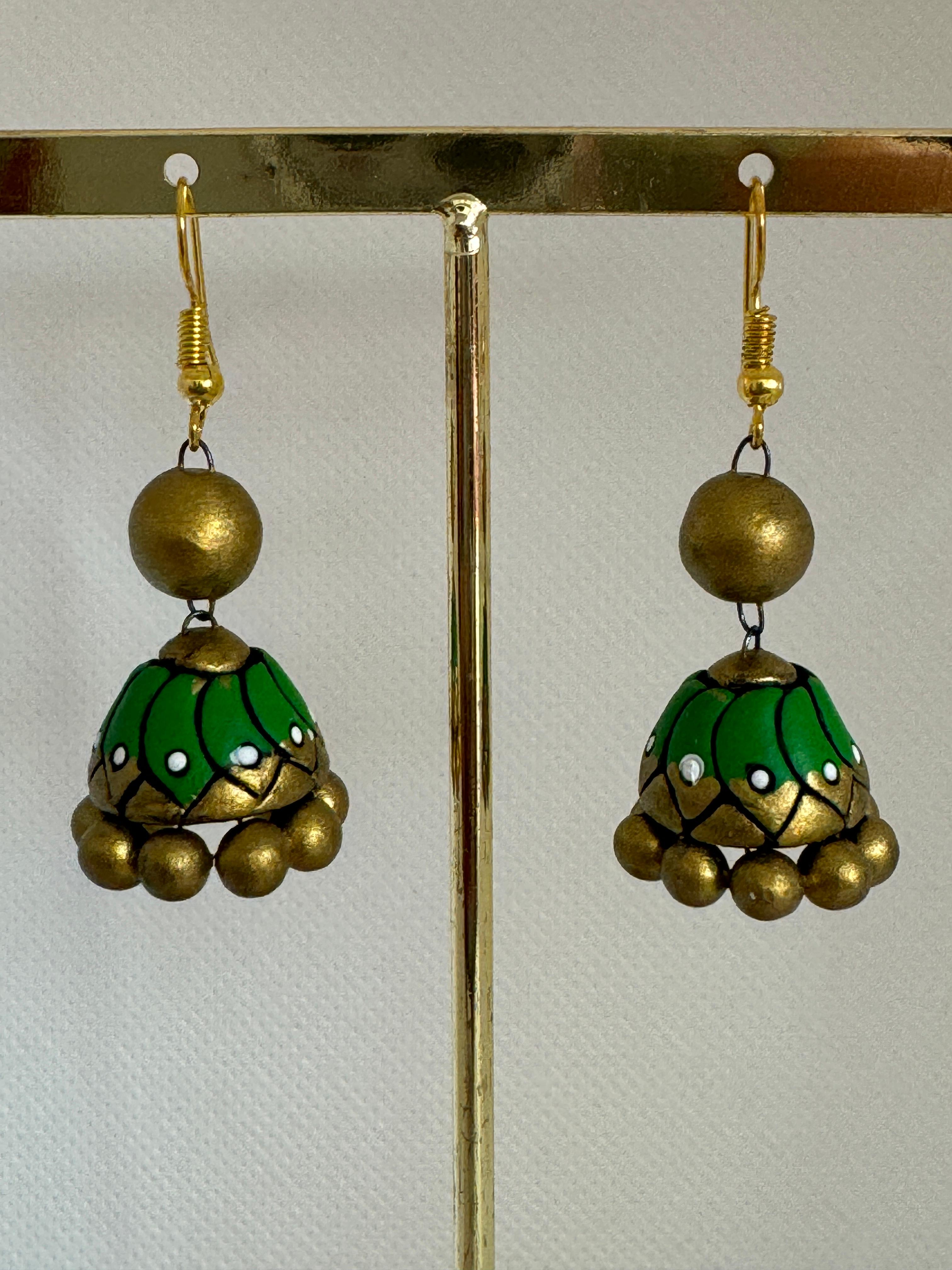 Fusion Jhumka, It's made with different colors like green and gold colors